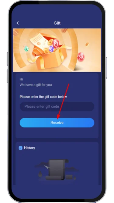Click on receive button to claim gift code rewards